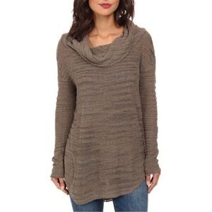 Free People Reunion Slubby Drape CowlNeck Sweater Mushroom Gray Medium